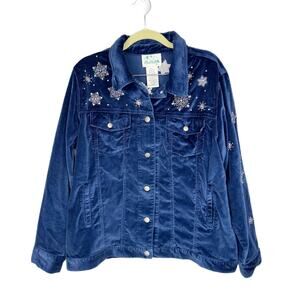 Vintage The Quacker Factory Embroidered Snowflake‎ Snowman Velvet Jacket Medium